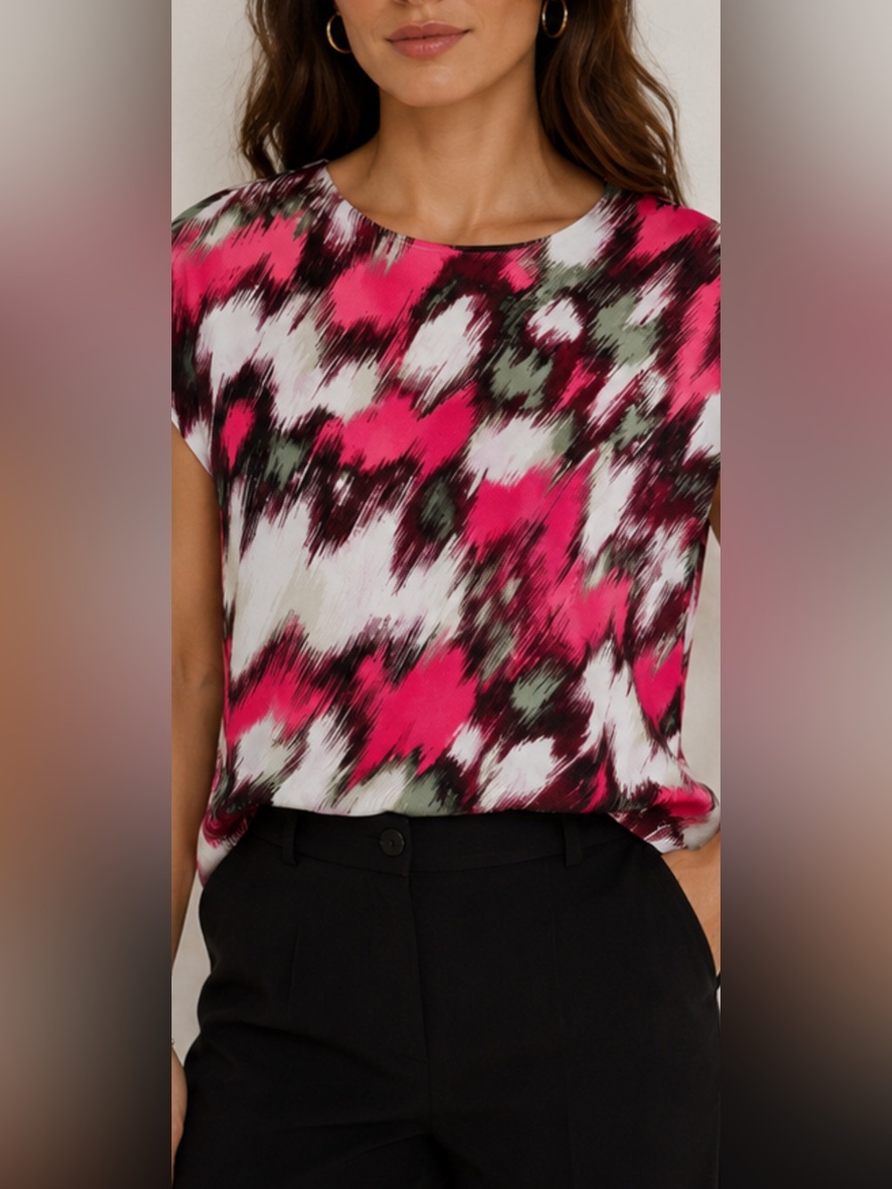 Banana Republic Abstract Print Boxy Cropped Blouse S Keyhole Back